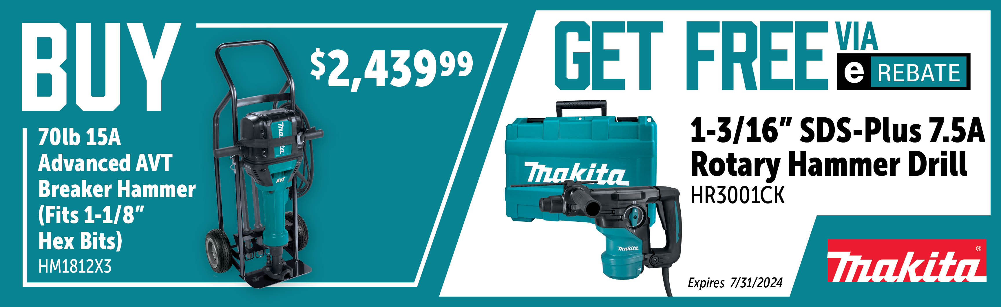 Makita May - July: Buy a HM1812X3 and Get a Free HR3001CK Via E-Rebate