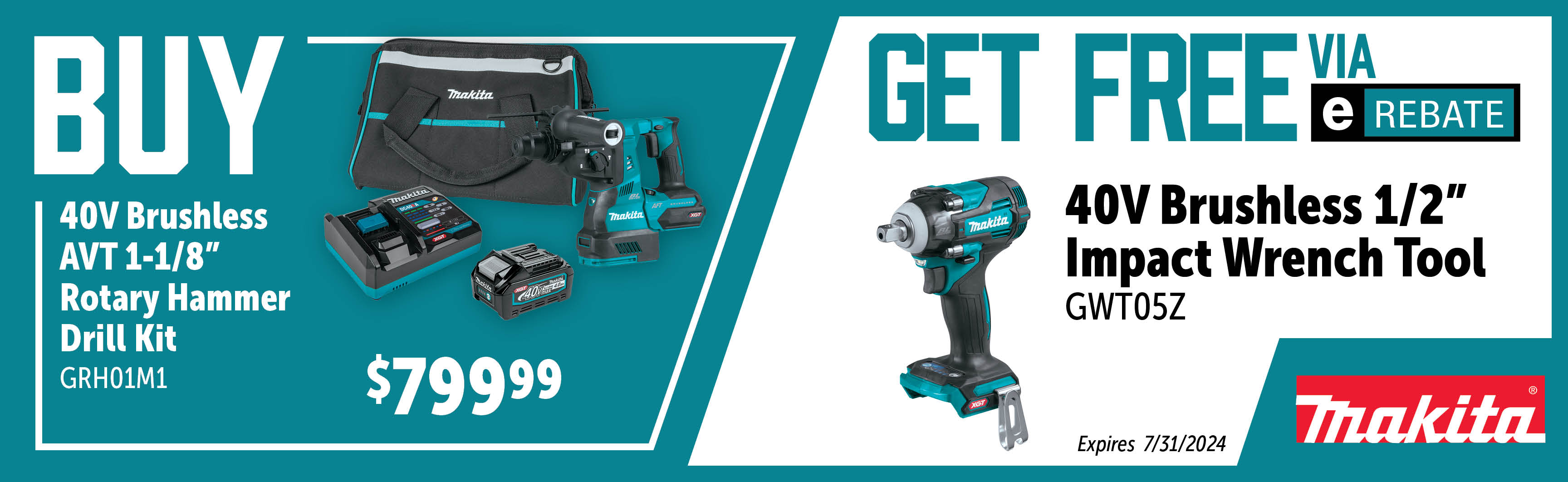 Makita May - July: Buy a GRH01M1 and Get a Free GWT05Z Via E-Rebate