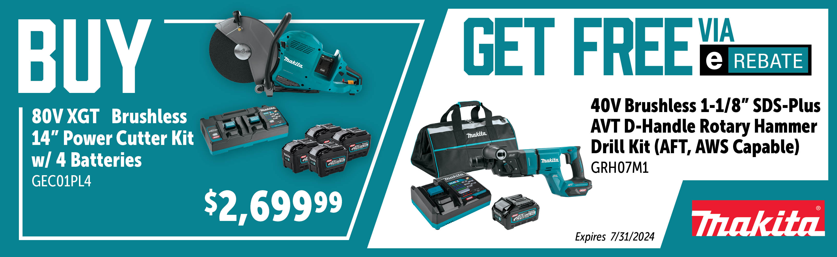 Makita May - July: Buy a GEC01PL4 and Get a Free GRH07M1 Via E-Rebate