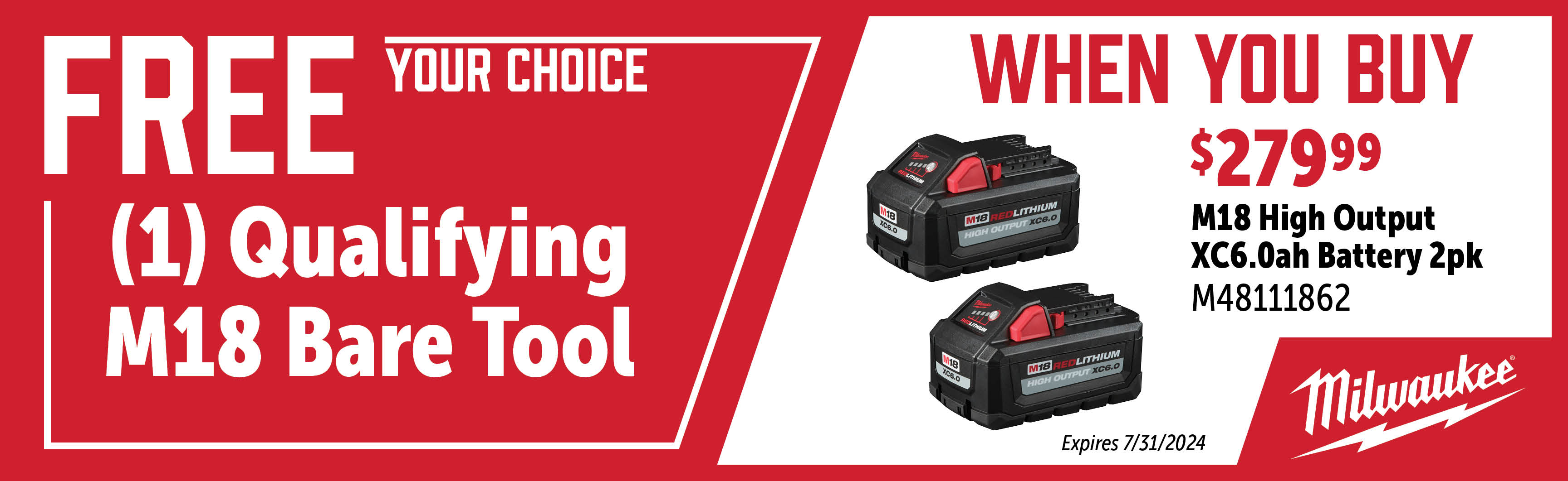 Milwaukee May - July: Buy M48111862 and Get a Free Qualifying M18 Bare Tool
