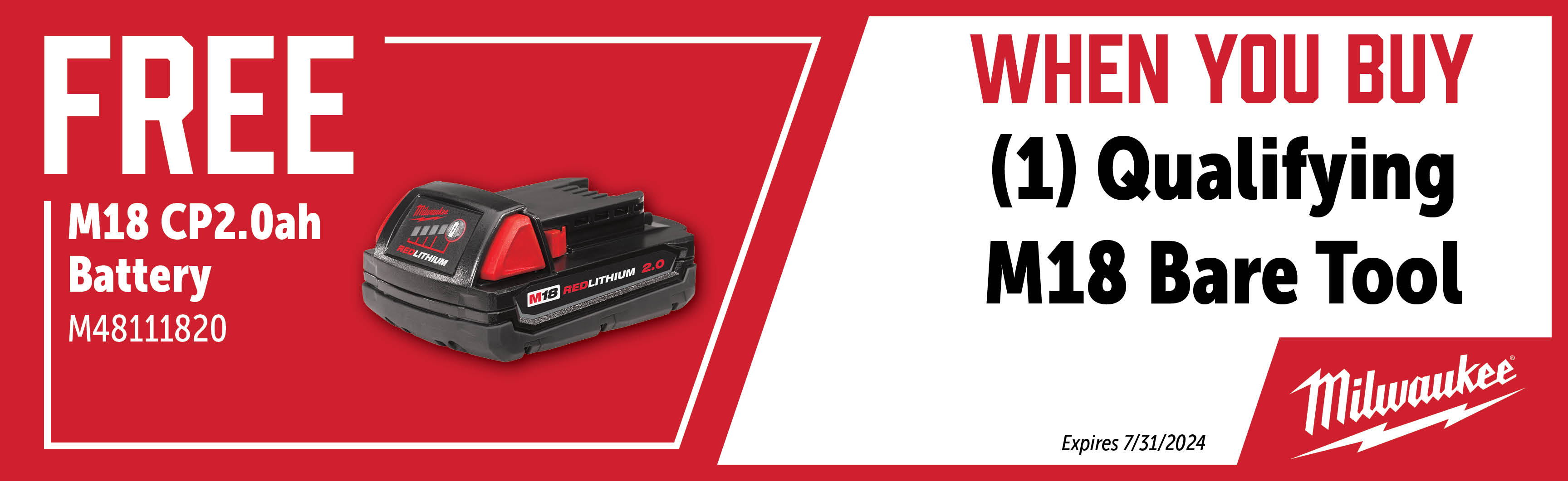 Milwaukee May - July: Buy a Qualifying M18 Bare Tool and Get a Free M48111820