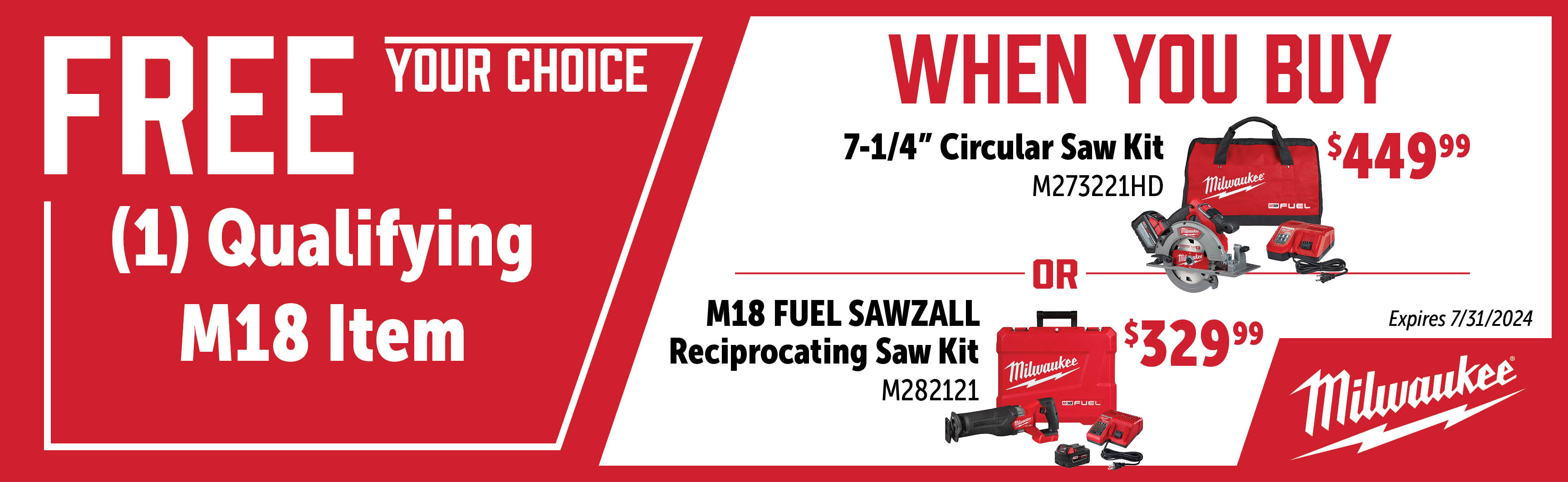 Milwaukee May - July: Buy a M273221HD or M282121 and Get a Free Qualifying M18 Item