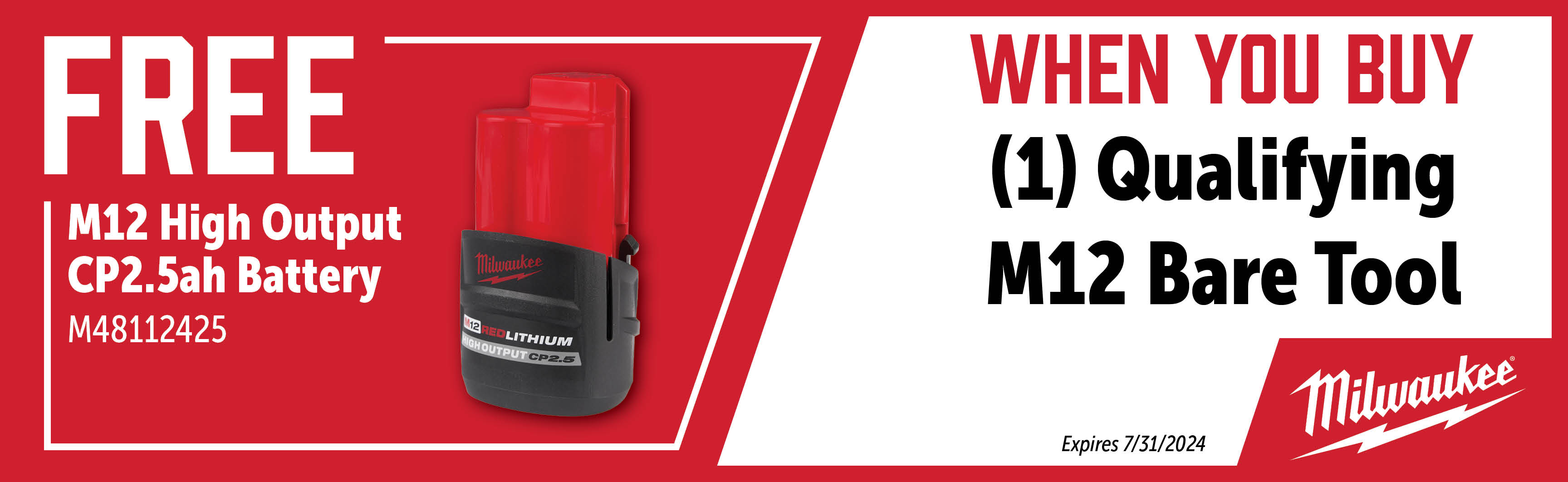 Milwaukee May - July: Buy a Qualifying M12 Bare Tool and Get a M48112425 Free